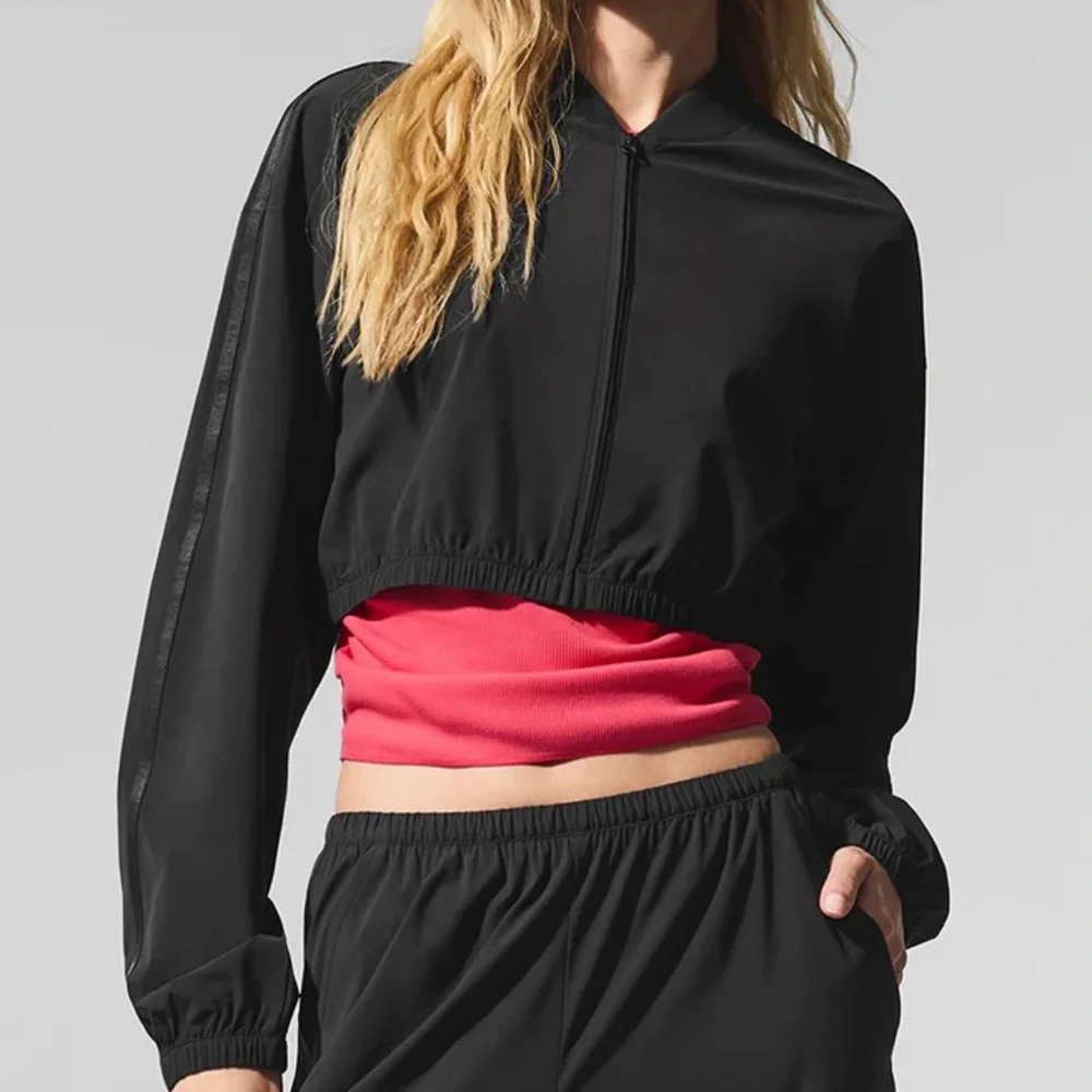 Alo Yoga Cropped Breezy Full-Zip Cover Up Black XS